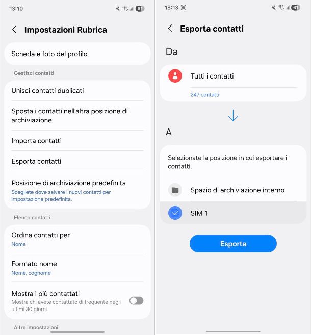 Come salvare i contatti sulla SIM Samsung