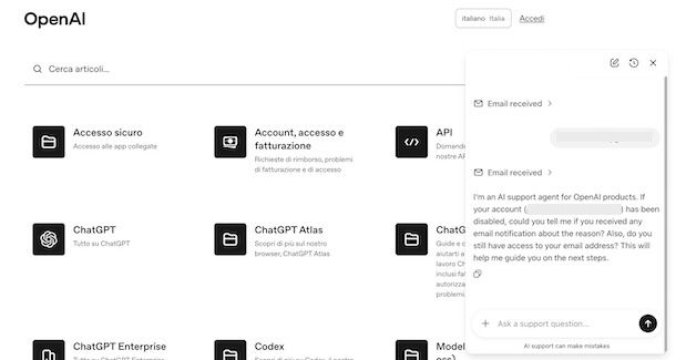 Ripristinare account ChatGPT disattivato