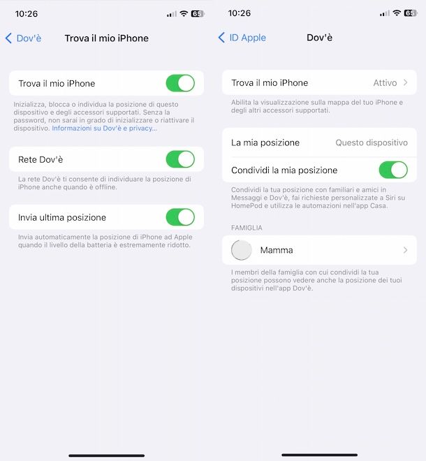 Attivare Dov'&egrave; su iPhone