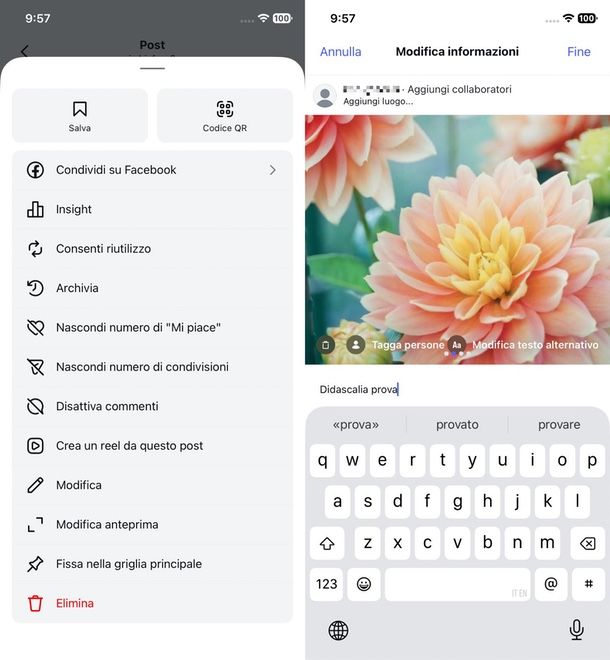 modificare post Instagram