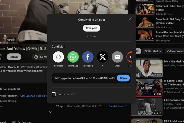 Creare link video YouTube