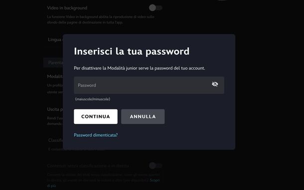 Togliere parental control su Disney Plus Web