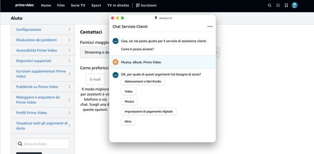 chat Amazon Prime Video sito