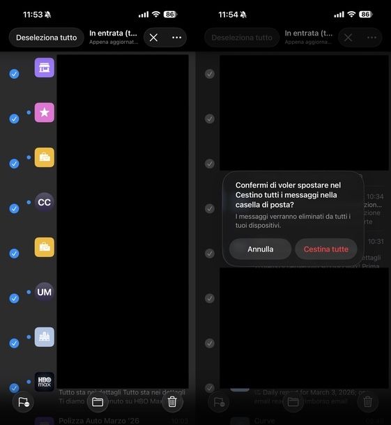 Eliminare tutte email Apple Mail iOS