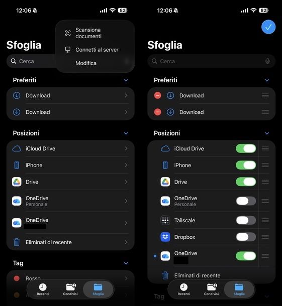 Rimuovere OneDrive da app File Apple