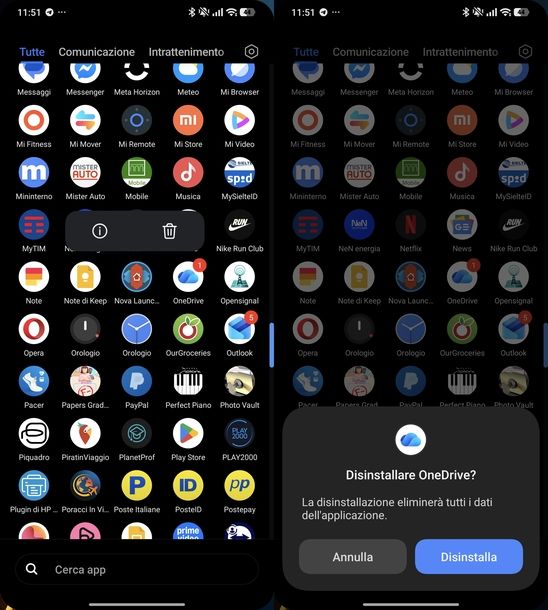 Disinstallare app OneDrive Android