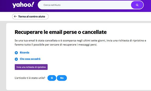 Ripristino email cancellata Yahoo!