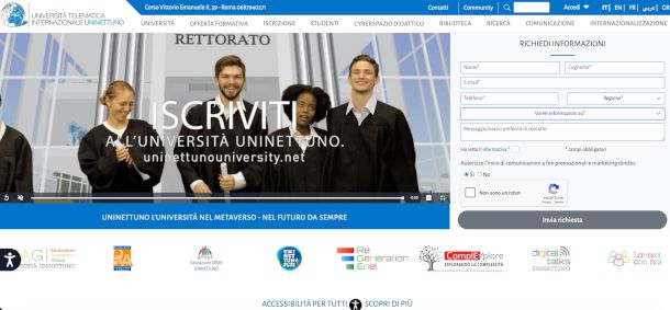 home page sito Uninettuno