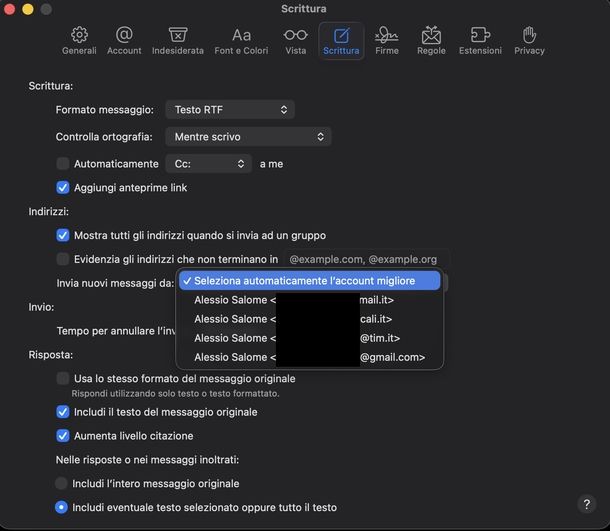 Cambiare account di default Mail macOS