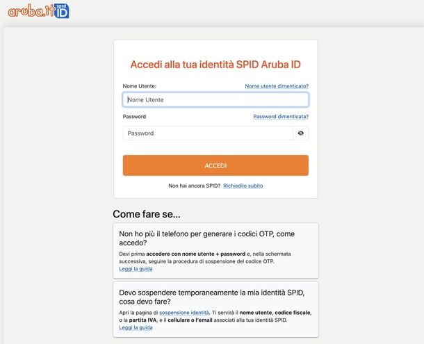 Login SPID Aruba