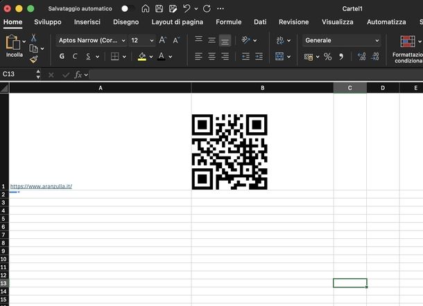 Generare QR Code Excel macOS