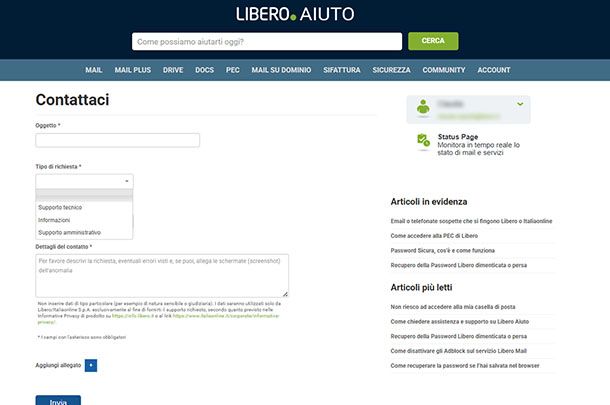 Form contatto online Libero