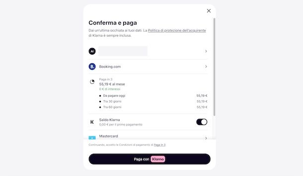 Pagare con Klarna su Booking