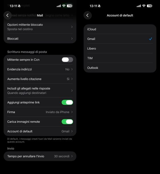 Cambiare account di default iOS