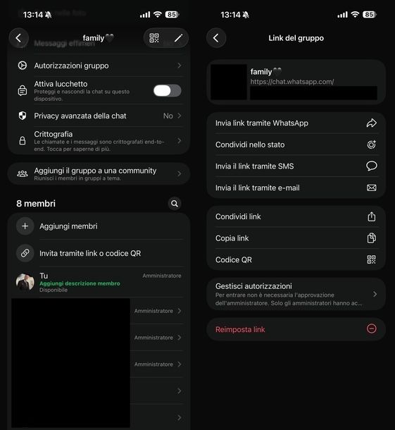 Condividere link invito gruppo WhatsApp iOS