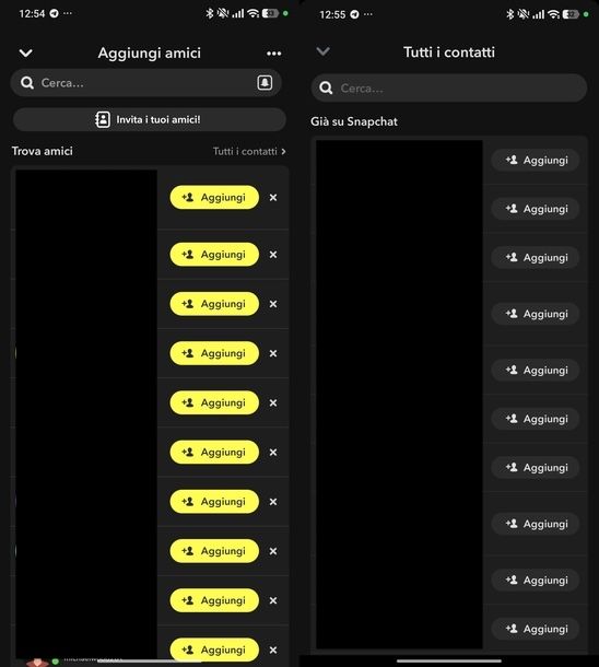 Trovare amici Snapchat rubrica
