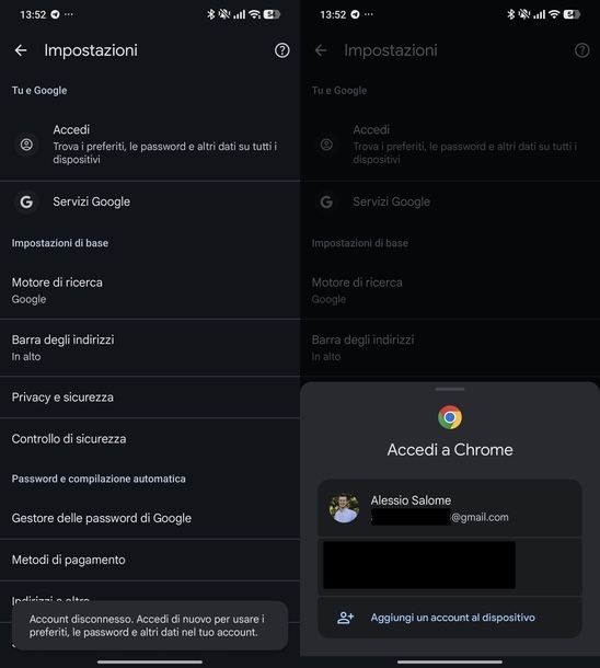 Cambiare account Google Chrome Android