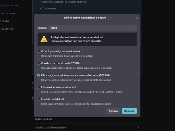 Pulire cache Mozilla Firefox