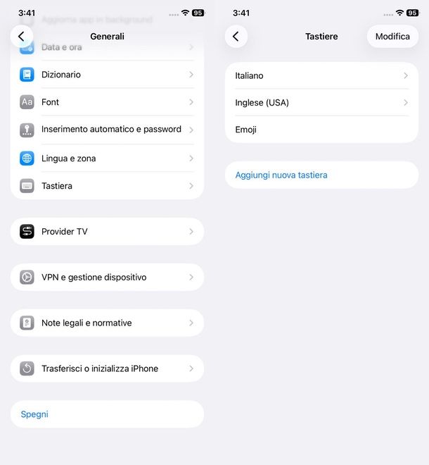 aggiungere tastiera iPhone