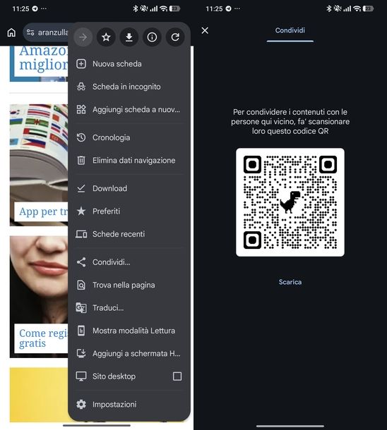 Creare QR Code Chrome Android