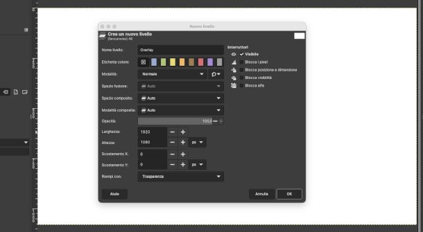 creazione nuovo livello su GIMP