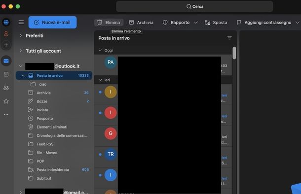 Eliminare tutte email Microsoft Outlook macOS
