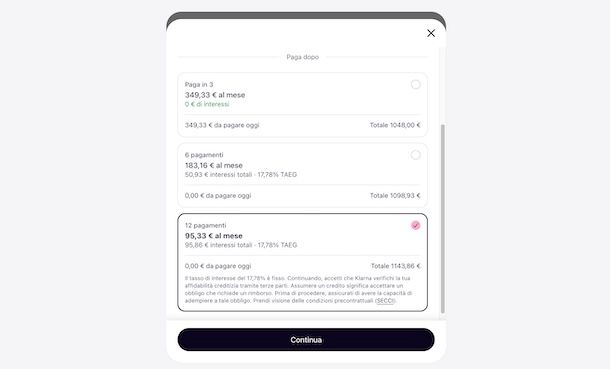 Pagare con Klarna a rate