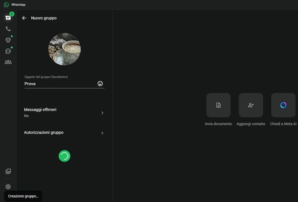 Creare gruppo su WhatsApp Windows