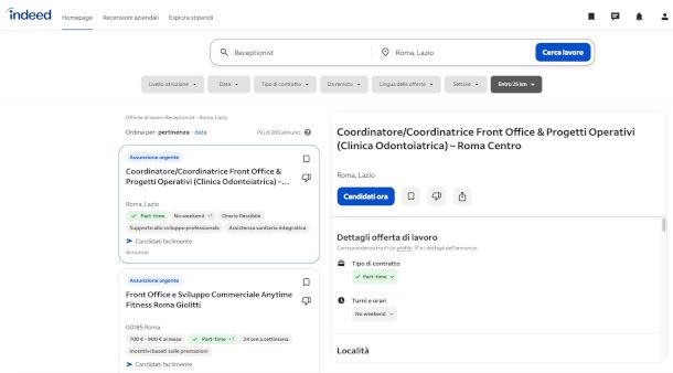 schermata di ricerca lavoro su sito Indeed