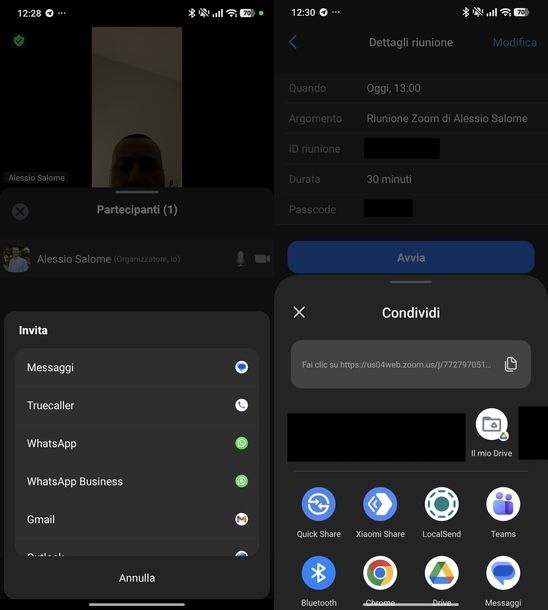 Creare link Zoom app
