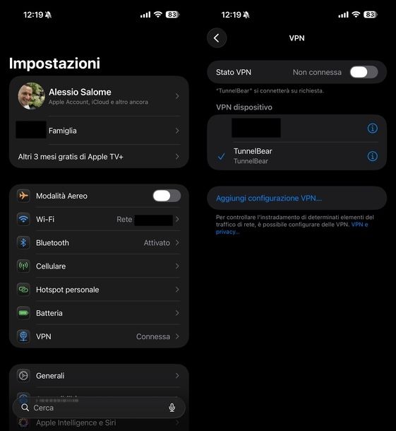 Disattivare VPN iPhone