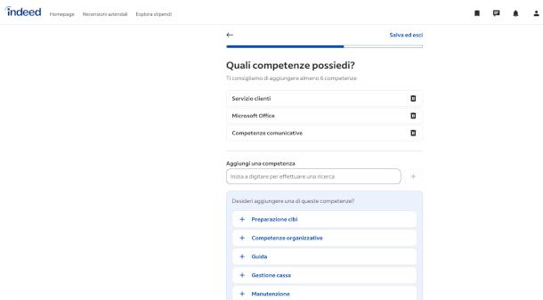 inserimento competenze in CV online su Indeed