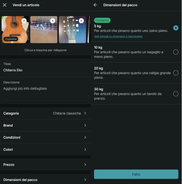 creazione inserzione di vendita su app Vinted