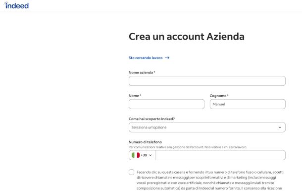 creazione account aziendale su sito Indeed