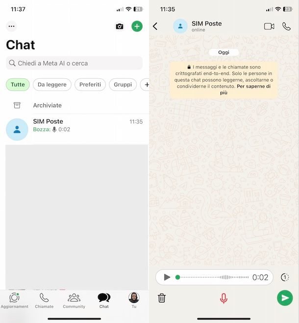 Eliminare bozza vocale su WhatsApp