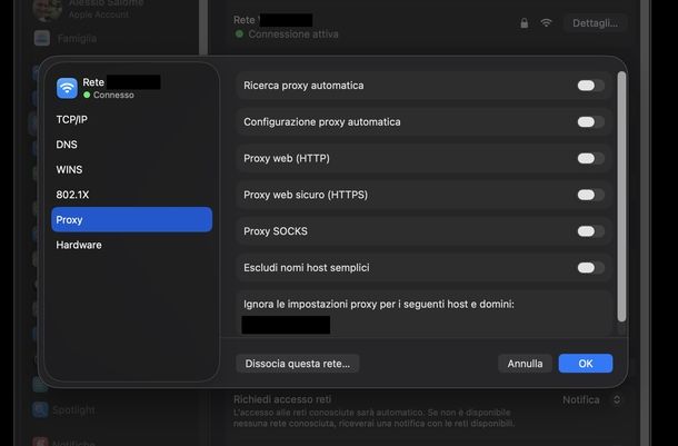 Disattivare proxy macOS