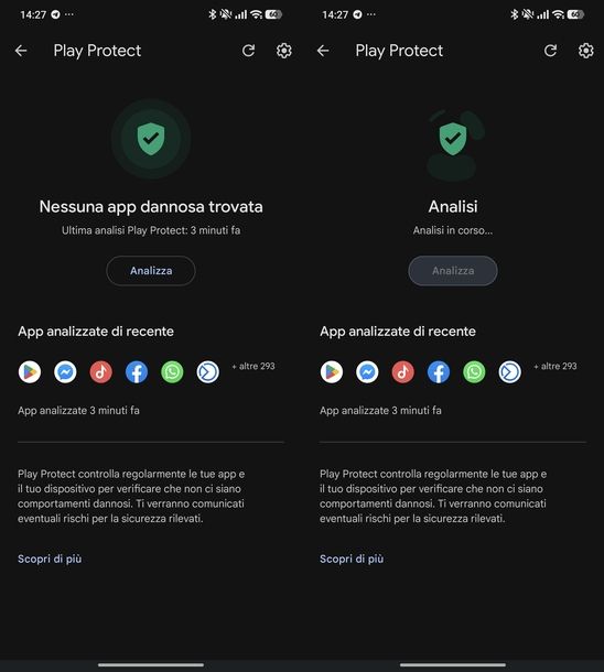 Avviare scansione manuale Google Play Protect