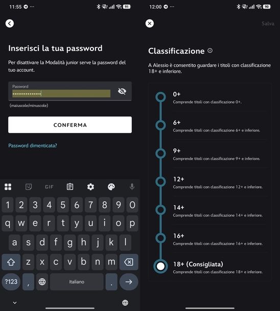 Togliere parental control su Disney Plus app