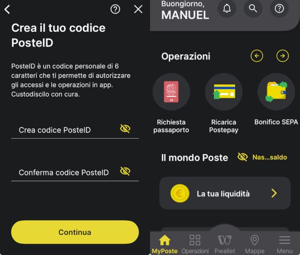 schermate app Poste Italiane