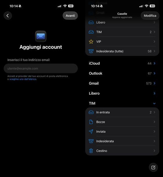 Aggiungere account Alice Mail Apple Mail iOS