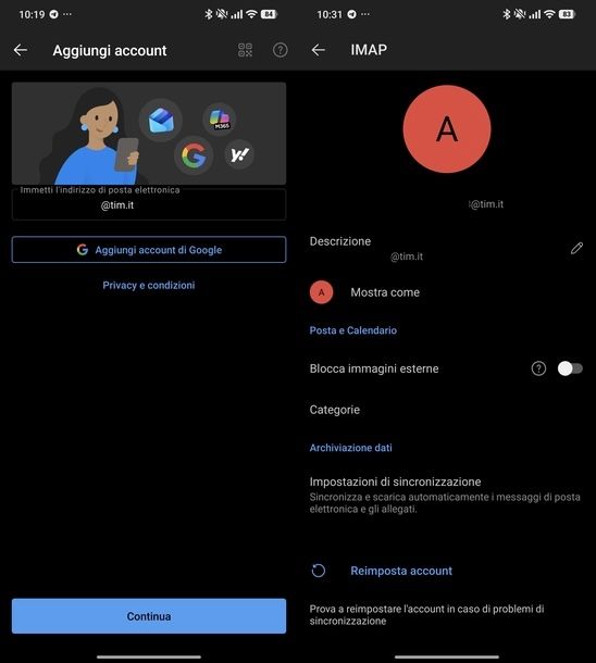 Aggiungere account Alice Mail Microsoft Outlook Android