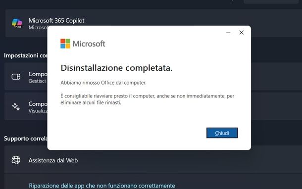 Disinstallare Microsoft 365 Windows