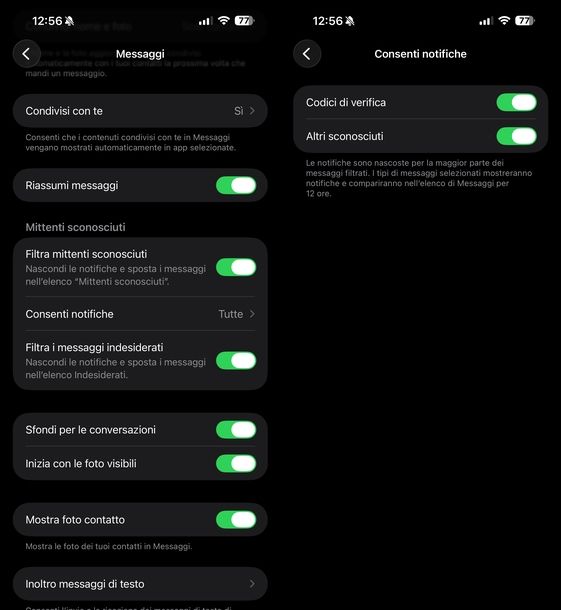 Attivare filtri messaggi sconosciuti indesiderati iOS