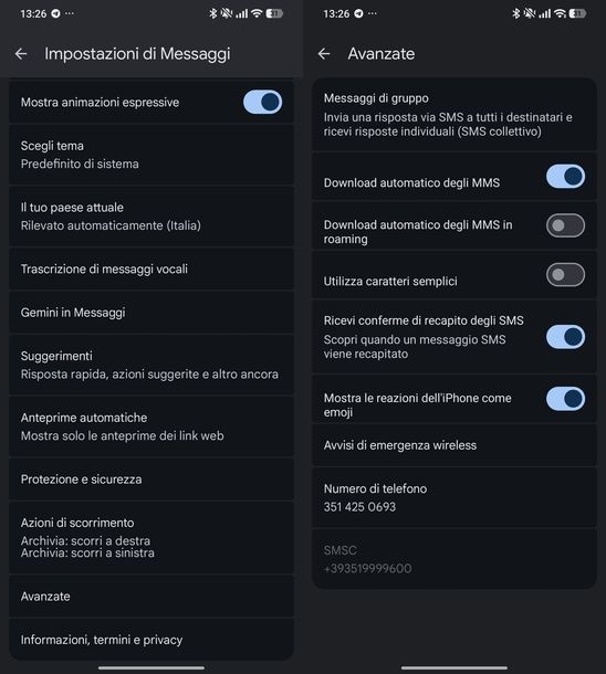 Attivare ricevuta conferma recapito SMS Messaggi Google