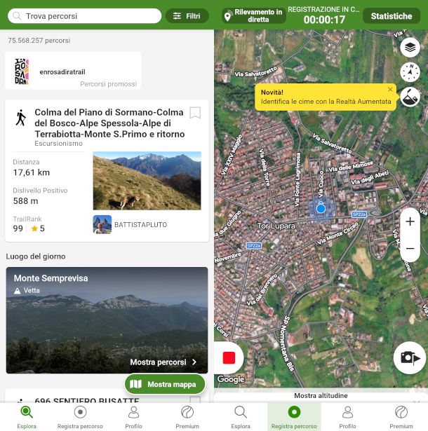 schermate app Wikiloc