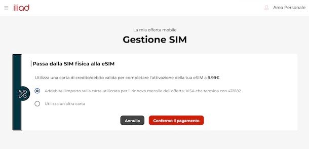 Richiedere eSIM iliad