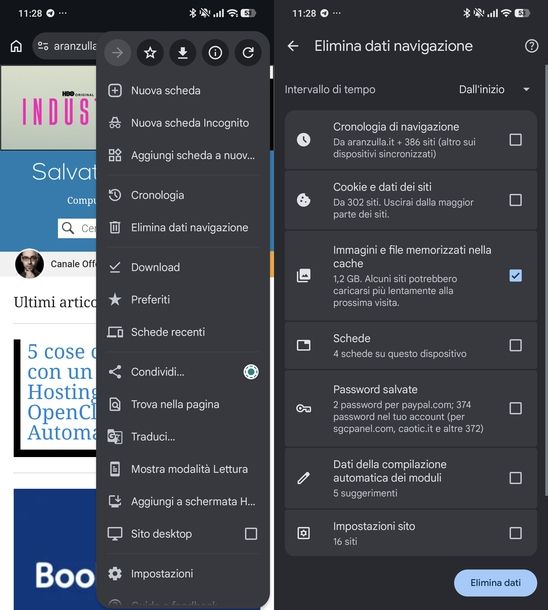 Svuotare cache Google Chrome Android