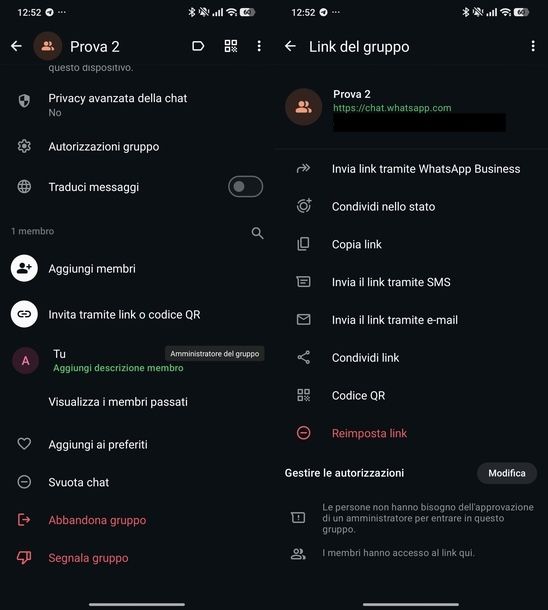 Creare link gruppo WhatsApp Android
