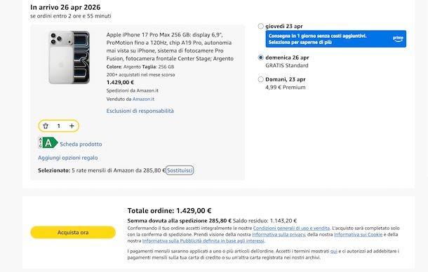 Pagamento a rate su Amazon