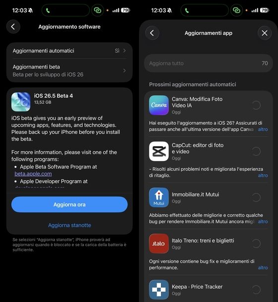 Aggiornare app sistema operativo iOS